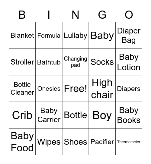 Baby Shower Bingo Card