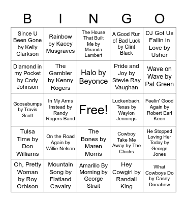 Texas Artists Bingo Card