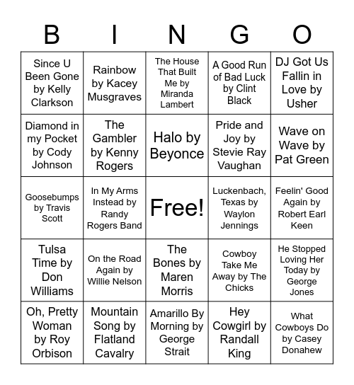 Texas Artists Bingo Card