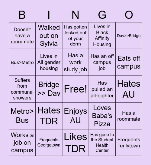 AU Bingo Card