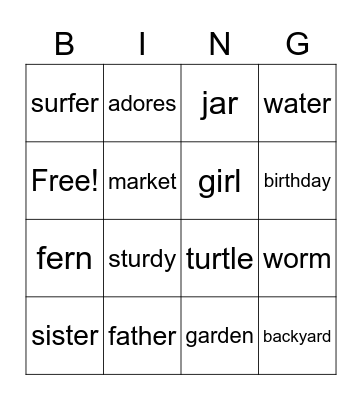 Bossy R Bingo Card