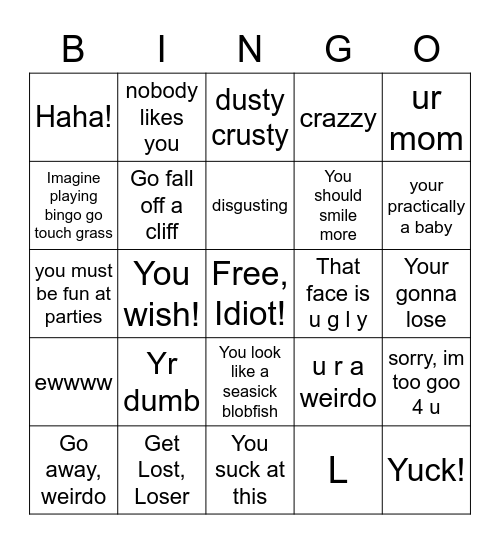 Rude Bingo Card