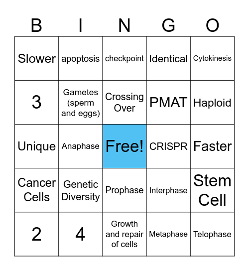 Disease Unit Review Bingo Card