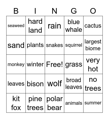 Biomes 2 Bingo Card