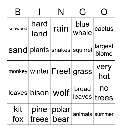 Biomes 2 Bingo Card