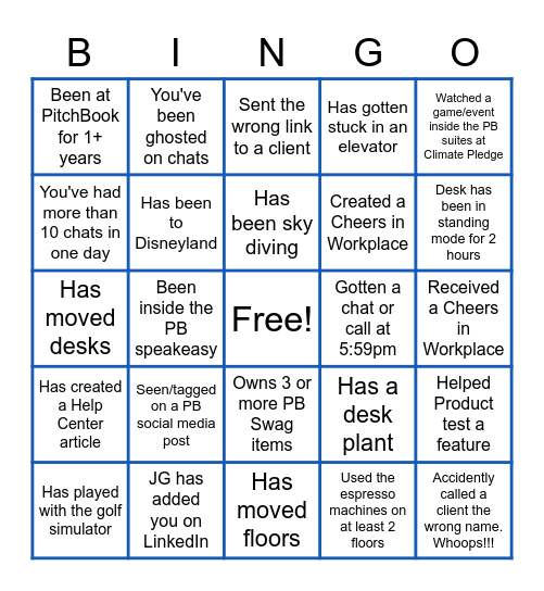 PitchBook Support BINGO Card