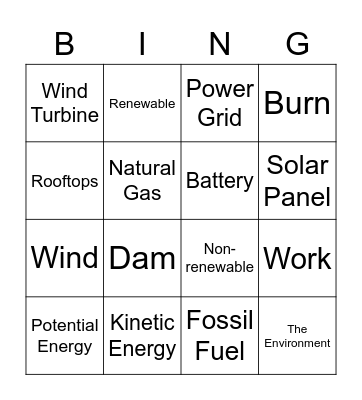 Energy Bingo Card
