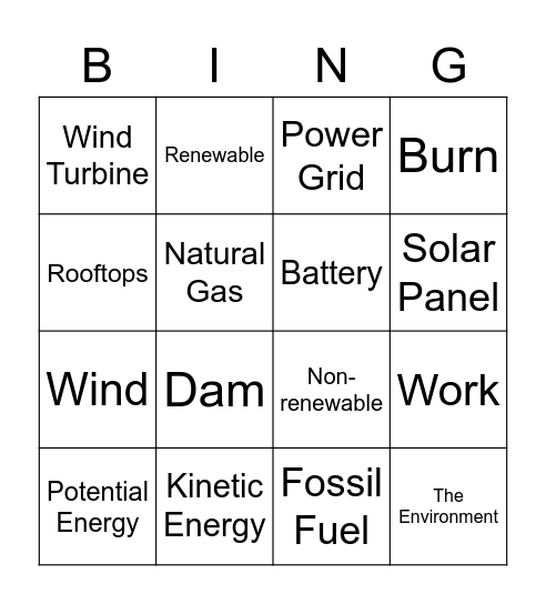 Energy Bingo Card