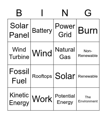Energy Bingo Card