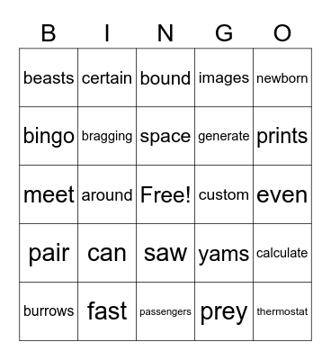 Untitled Bingo Card