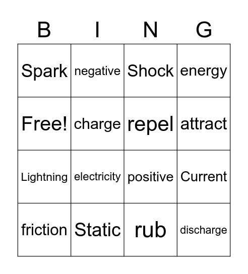 Mr. B's Static Electricity Bingo Card