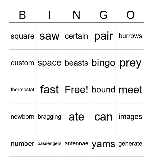 Untitled Bingo Card