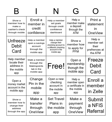 Digital, Self Service, & Financial Health Bingo Card