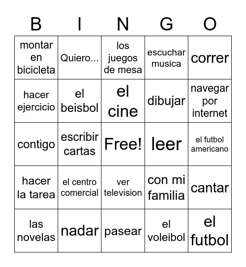 Capitulo 3 Vocabulario Bingo Card