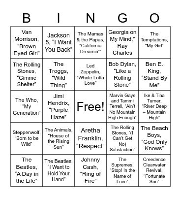 1960s Bingo Card