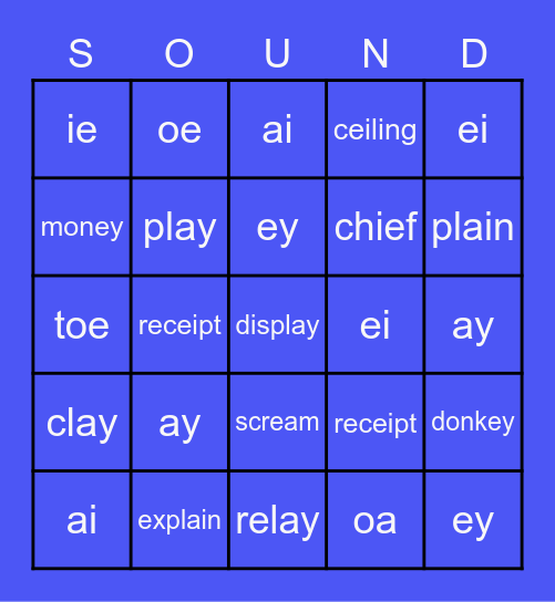 Letter Combinations Bingo Card
