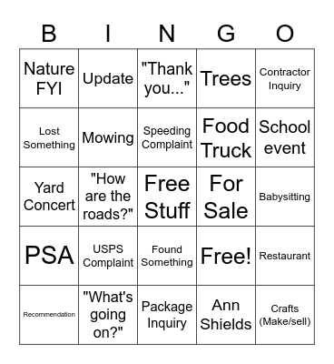 WRA Facebook Bingo Card