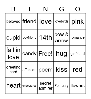 Valentine's Bingo-Fun Friday Bingo Card