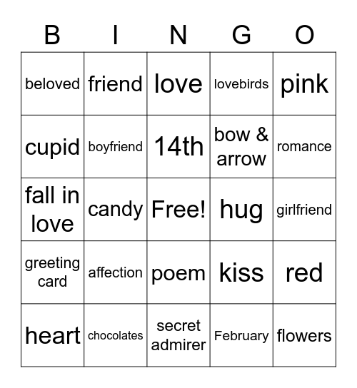 Valentine's BingoFun Friday Bingo Card