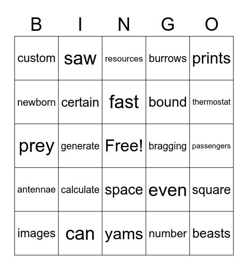 Untitled Bingo Card