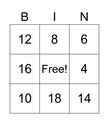 Doubles Facts BINGO Card