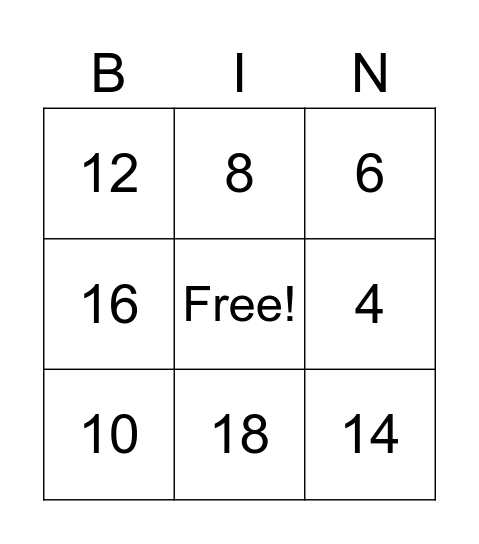 Doubles Facts BINGO Card