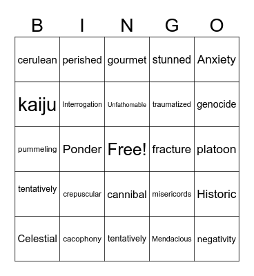 Vocabulary Challenge Bingo Card