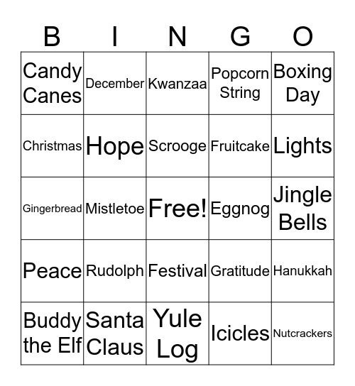 Holiday Bingo Card