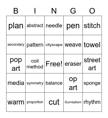 Wiethop Art Room Bingo Card