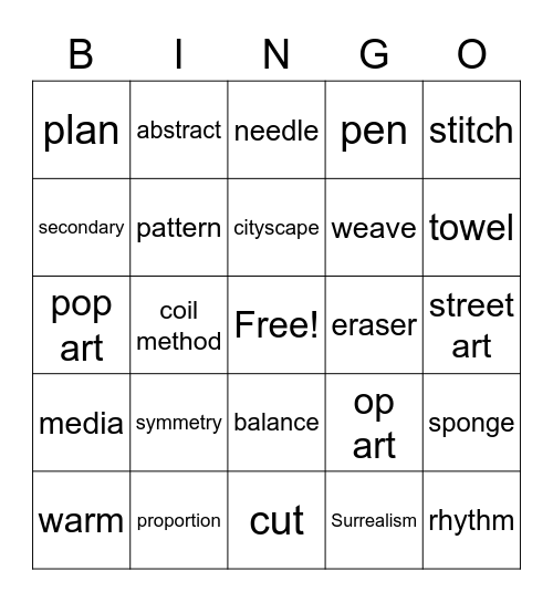 Wiethop Art Room Bingo Card