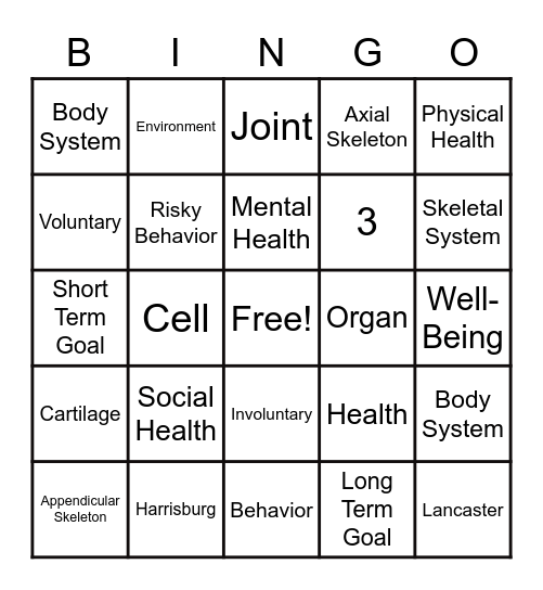 Health and Phys. Ed. FRIDAY REVIEW GAME! Bingo Card