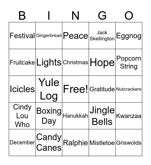 Holiday Bingo Card
