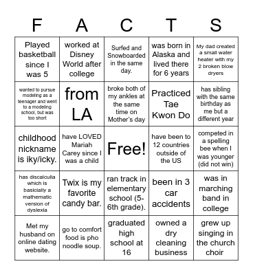 Team Jasmine's Trivia Card Bingo Card