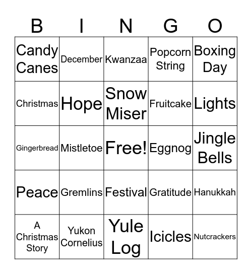 Holiday Bingo Card