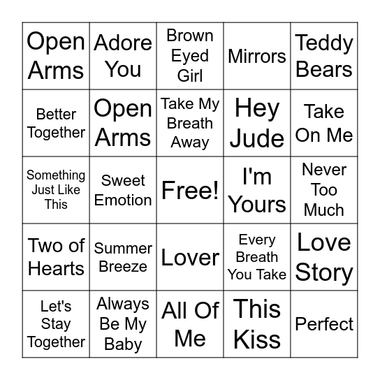 Valentine's Day Bingo Card