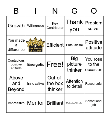 Employee Appreciation Bingo Card