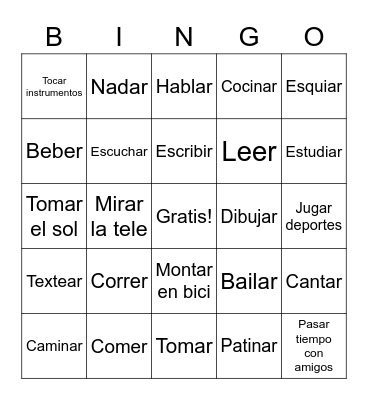 Los Infinitivos Bingo Card