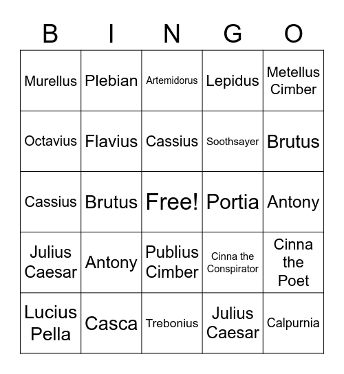 Julius Caesar Bingo Card