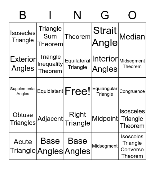 Triangles and Congruence BINGO Card