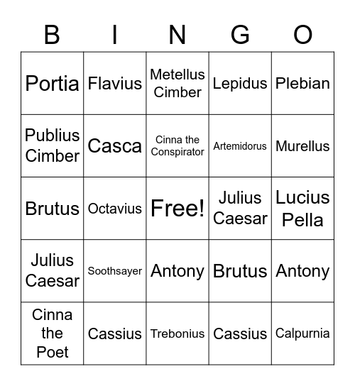 Julius Caesar Bingo Card