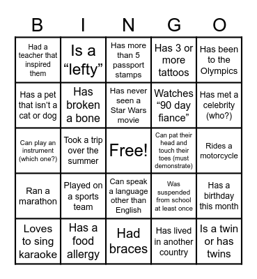 Team Building Bingo Card