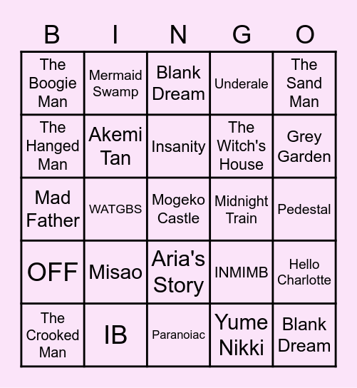 RPG Maker Bingo Card