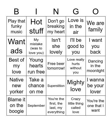 Party 70's Bingo Card