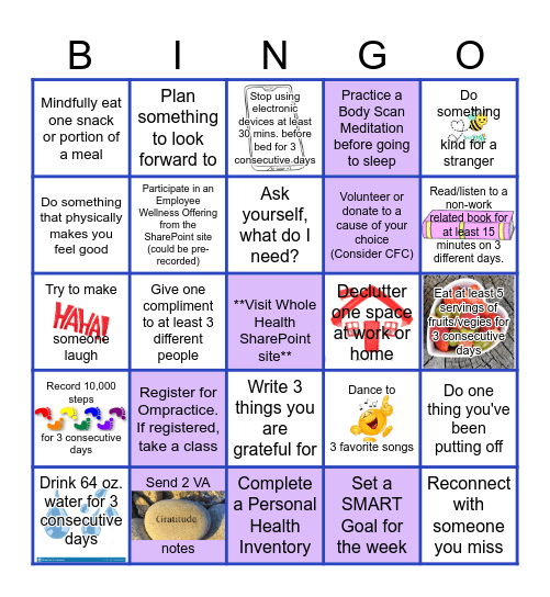 MEDVAMC Employee Whole Health Winter Self Care BINGO Card