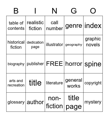 Library Terms Bingo Card
