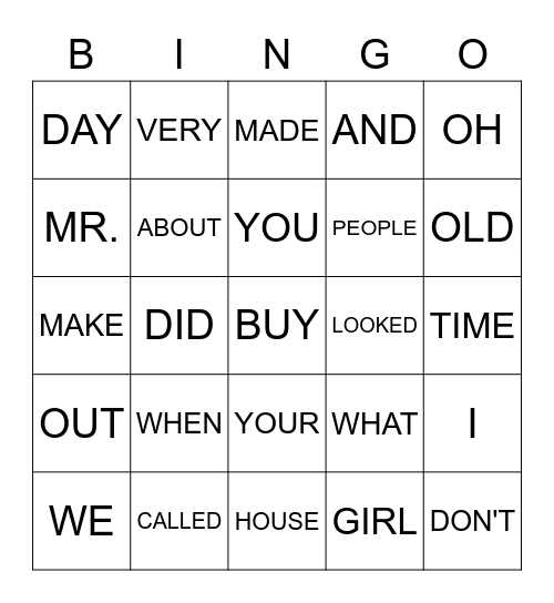 100 WORDS BLUE Bingo Card