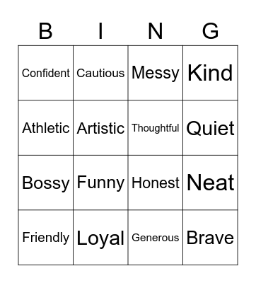 Personality Bingo Card