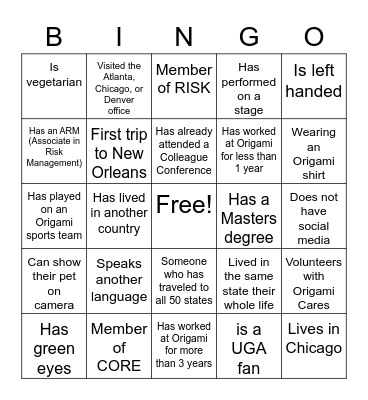 ORIGAMI BINGO: FIND SOMEONE WHO... Bingo Card