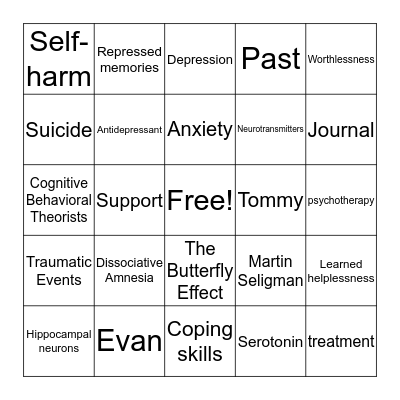 The Butterfly Effect Bingo Card