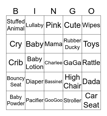 Mrs. Unger's Baby Shower Bingo Card